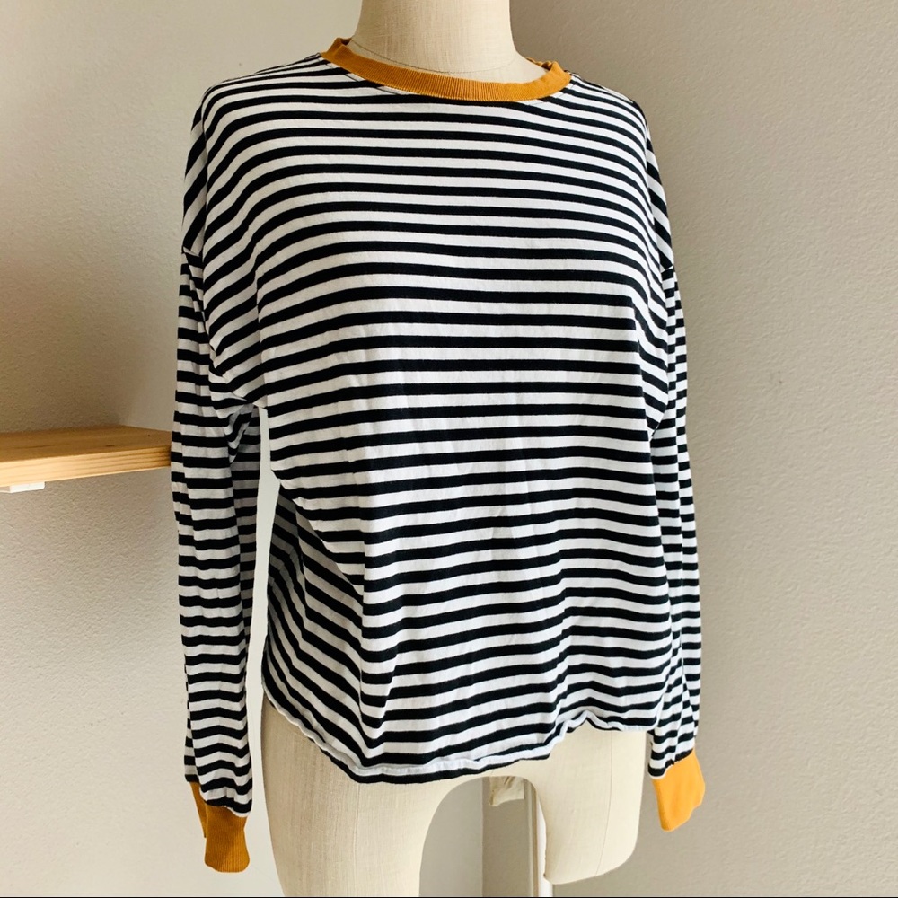 H&M Striped Top Mustard Cuff M